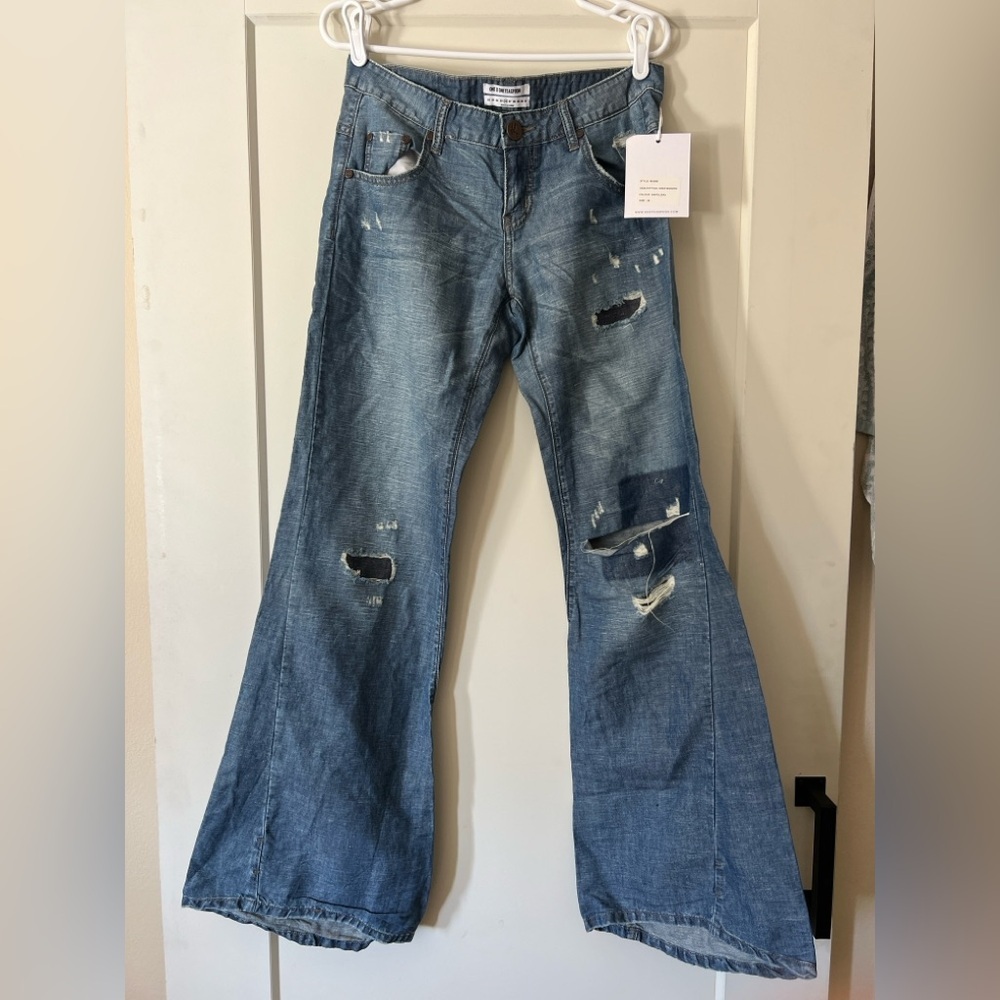 One Teaspoon Flare Wide Leg Jeans Distressed AU size 26 Westenders Blue